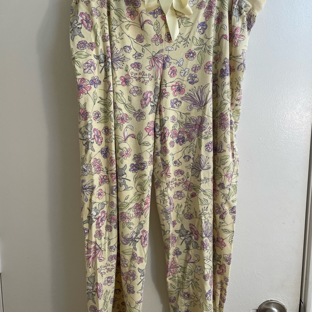Girls Disney Floral Print Capri Pajama Pants in Soft Yellow
